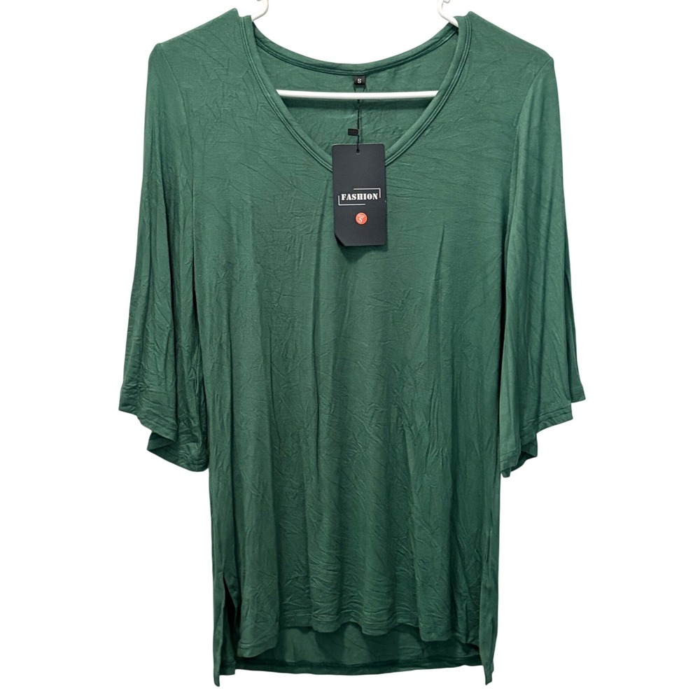 Kohl's Green 1/2 Flared Sleeve Blouse Soft Fabric Women's Size Small NWT